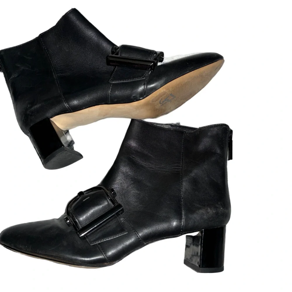 Nine West Black Leather Konah Boots with Buckle Detail Women's Size 7.5M